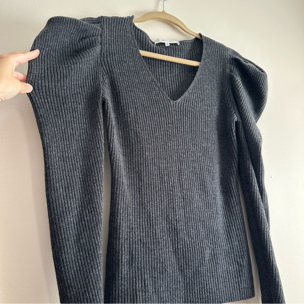 Milly • Isabelle Ribbed Wool Puff-Shoulder Sweater - Picture 4 of 6